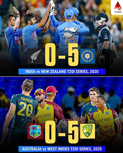 3. White washes in T20I bilateral series